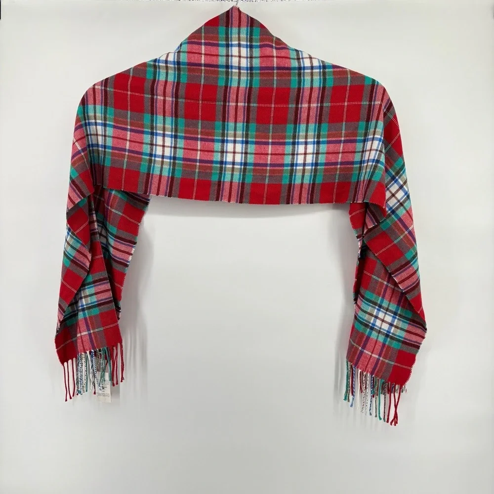 LANDS' END Plaid Scarf Red Green Acrylic Oblong Winter Anti Static Preppy Tartan